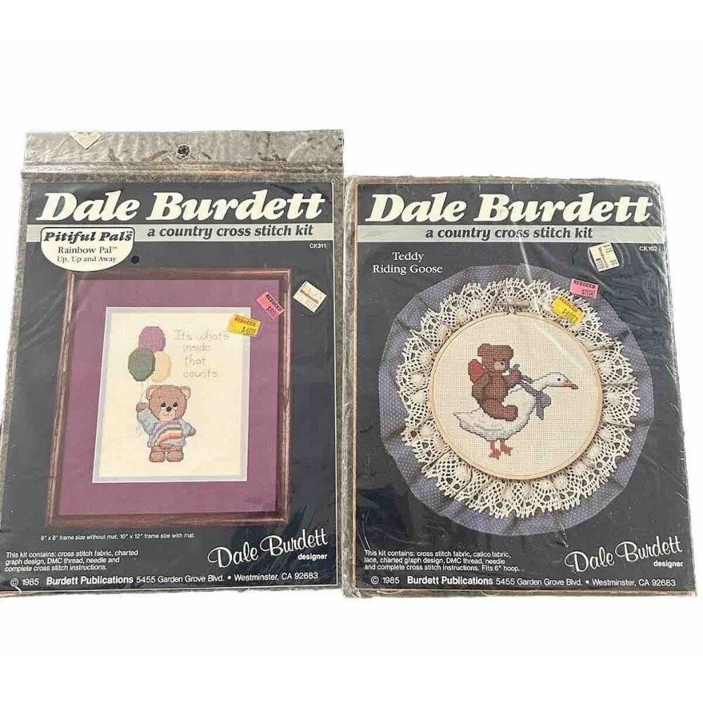2 Pack Dale Burdett Country Cross Stitch Kit # CK158 "Teddy Walking Goose" 1985